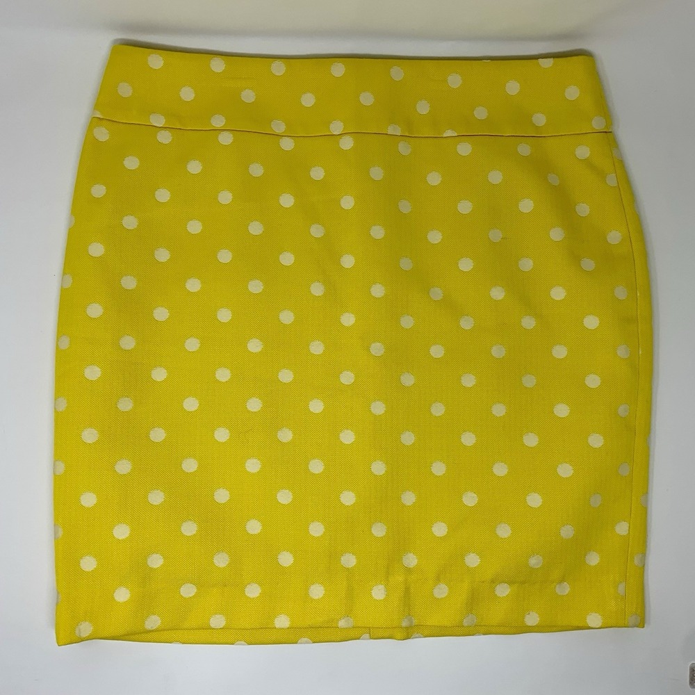 Ann Taylor Yellow with White Polka Dots Women's Pencil‎ Skirt Size 8